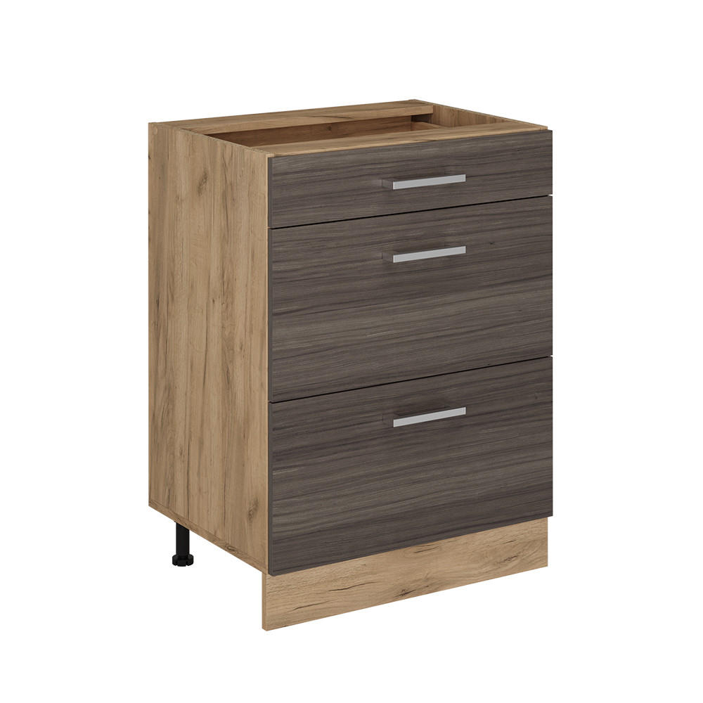 KÜCHENUNTERSCHRANK R-Line Edelgrau 60 cm mit Schubladen, ohne Arbeitsplatte - Honigeiche/Eiche Wotan, Holzwerkstoff (60/81.6/46cm) - Vicco