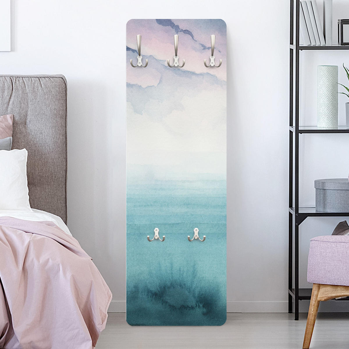 WANDGARDEROBE - Dämmerung auf der Bucht I 34/105 cm - Türkis, Holzwerkstoff (34/105/1.6cm) - Bilderwelten