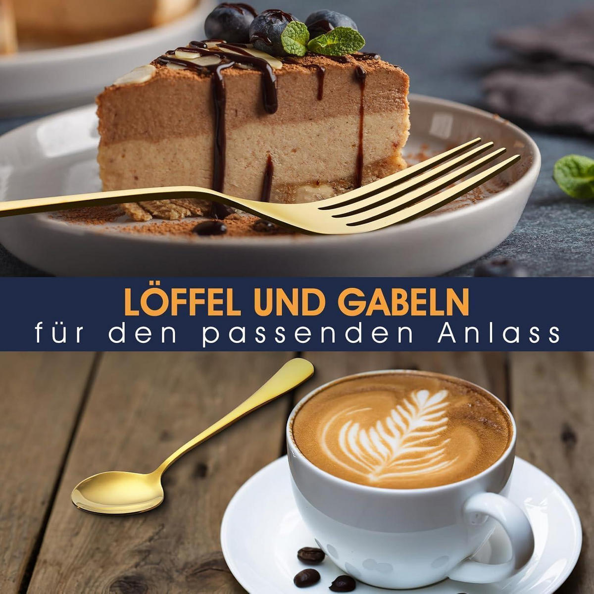 BESTECKSET 36-teilig Gold Edelstahl für 6 Personen - Goldfarben, Metall