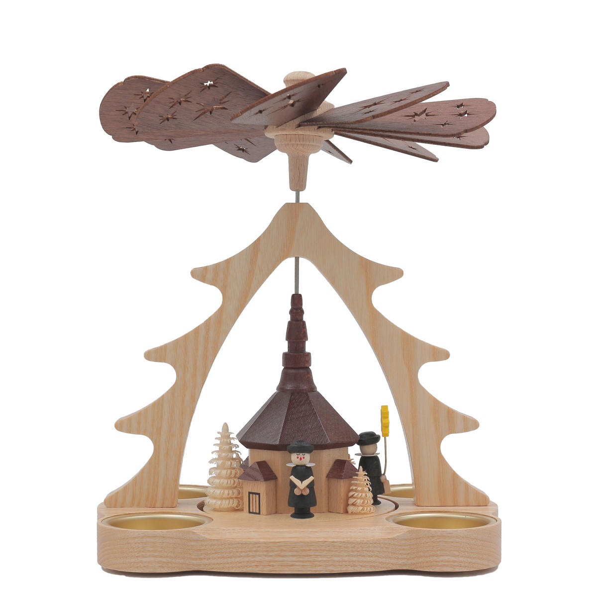 PYRAMIDE Seiffner Kirche für 4 Teelichter 14/18/22 cm - Multicolor, Holz (14/22/14cm)