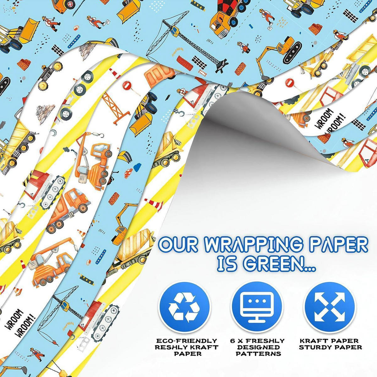 GESCHENKPAPIER Set Baustellenfahrzeuge 6 Bögen 50x70cm - Multicolor, Papier (50/0.1/70cm)