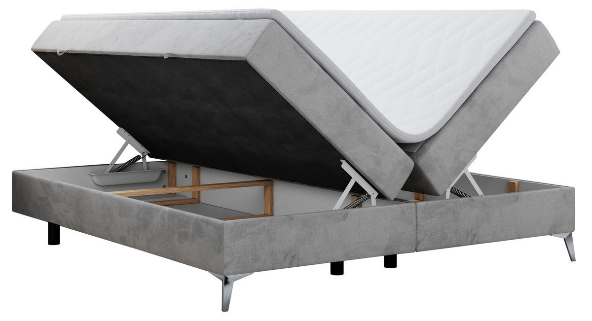 BOXBETT LESS 180/200 Hellgrau Velvet - H4 - Hellgrau, Holz/Textil (180/200cm) - MKS