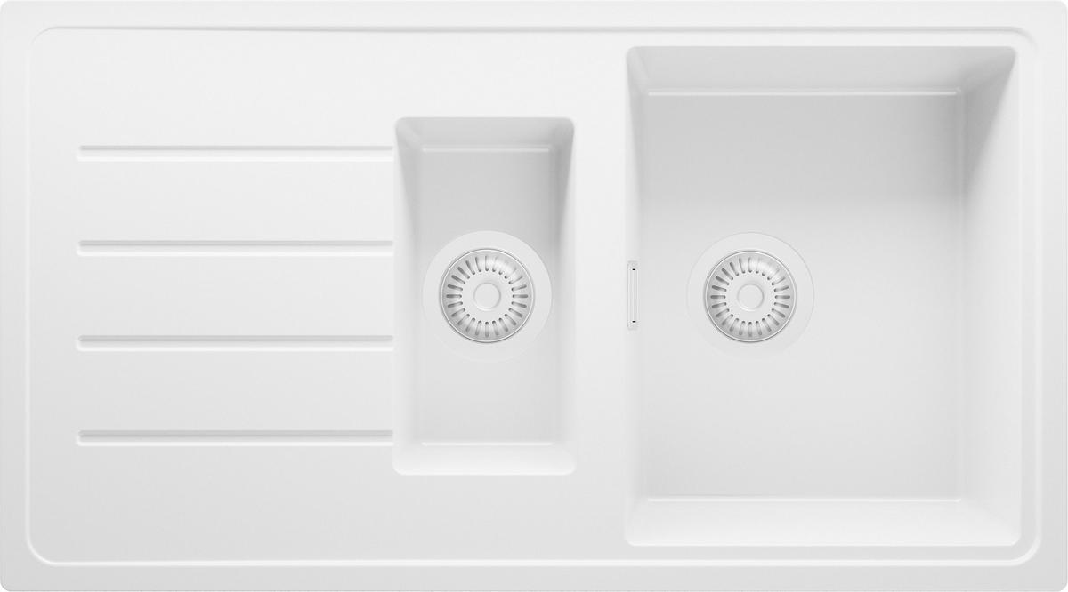 SPÜLBECKEN Kopenhagen Duo, 2-er set Alles Weiß 90/50 cm 1,5 Becken + Ablauf-Set ab 60er Unterschrank - Weiß, Kunststoff (90/19/50cm) - Primagran