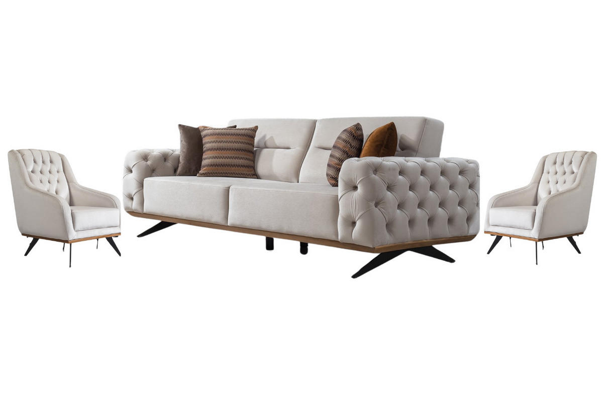 SITZGARNITUR Cuba Creme Stellvariante:3+1+1 - Creme, Holz (230/85/100cm) - Villa Möbel