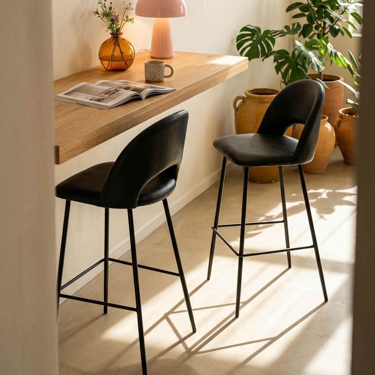 BARHOCKER 2-tlg., Schwarz - Schwarz, Metall (51/103/44cm) - Oviala