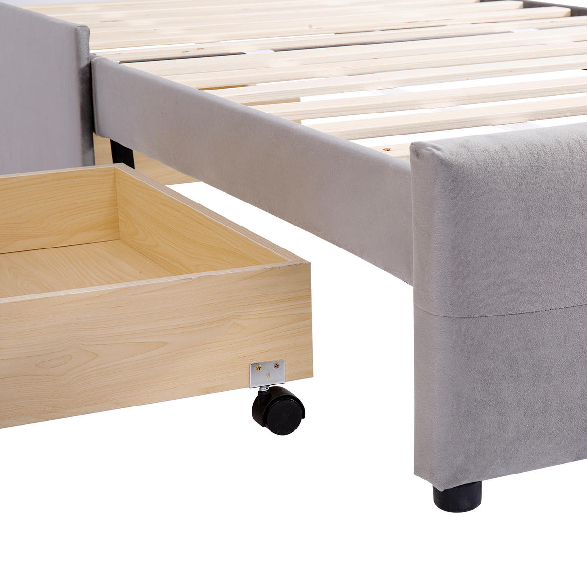 POLSTERBETT mit Schublade 90x200 cm Samt Grau - Grau, Holz (90/200cm) - Meubliv