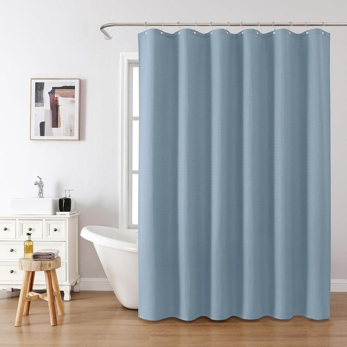 DUSCHVORHANG Waffelstoff Mondlichtblau 182 x 214 cm - Hellblau, Textil (182/214cm)