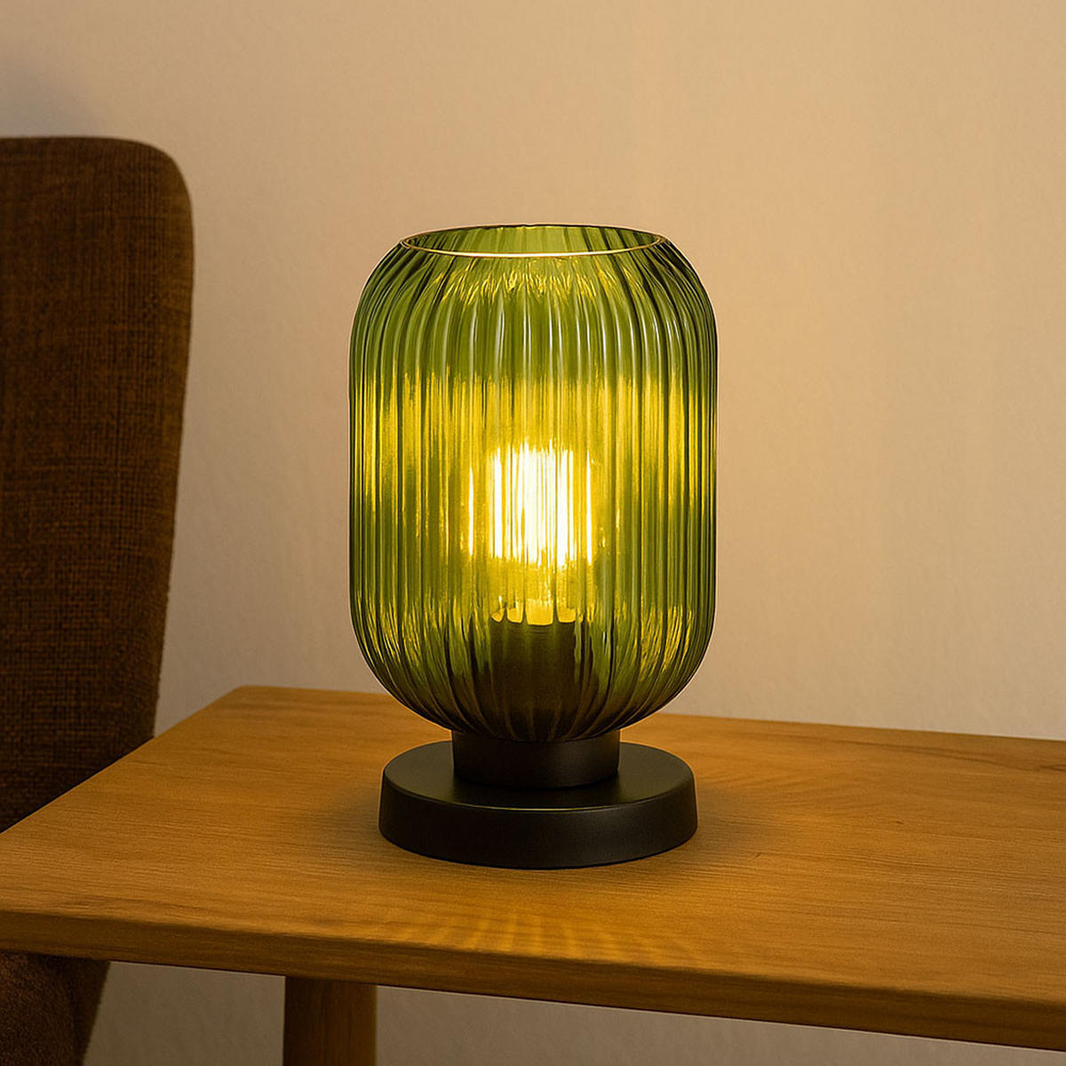 TISCHLEUCHTE NORMY Metall Schwarz Grün - Grün, Glas (14/14/24cm) - Globo Lighting