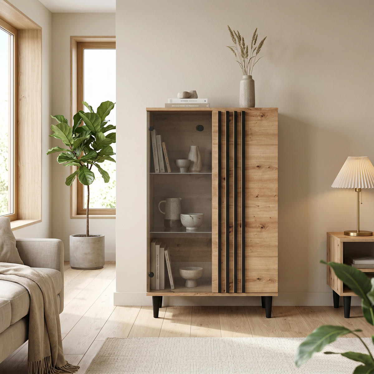 VITRINENSCHRANK ARTIANO 134,5 x 80 cm Eiche Artisan - Eiche Artisan, Holzwerkstoff (80/134.5/40cm) - MASSENO