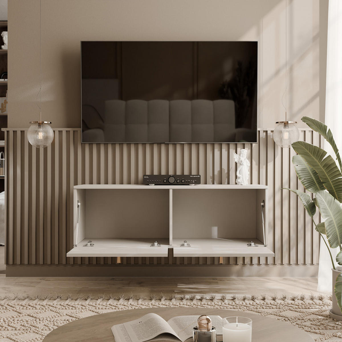 TV-LOWBOARD FLOW 121 cm, hängend, Sandbeige - Beige, Holzwerkstoff/Metall (121/35/40.5cm) - Idohome
