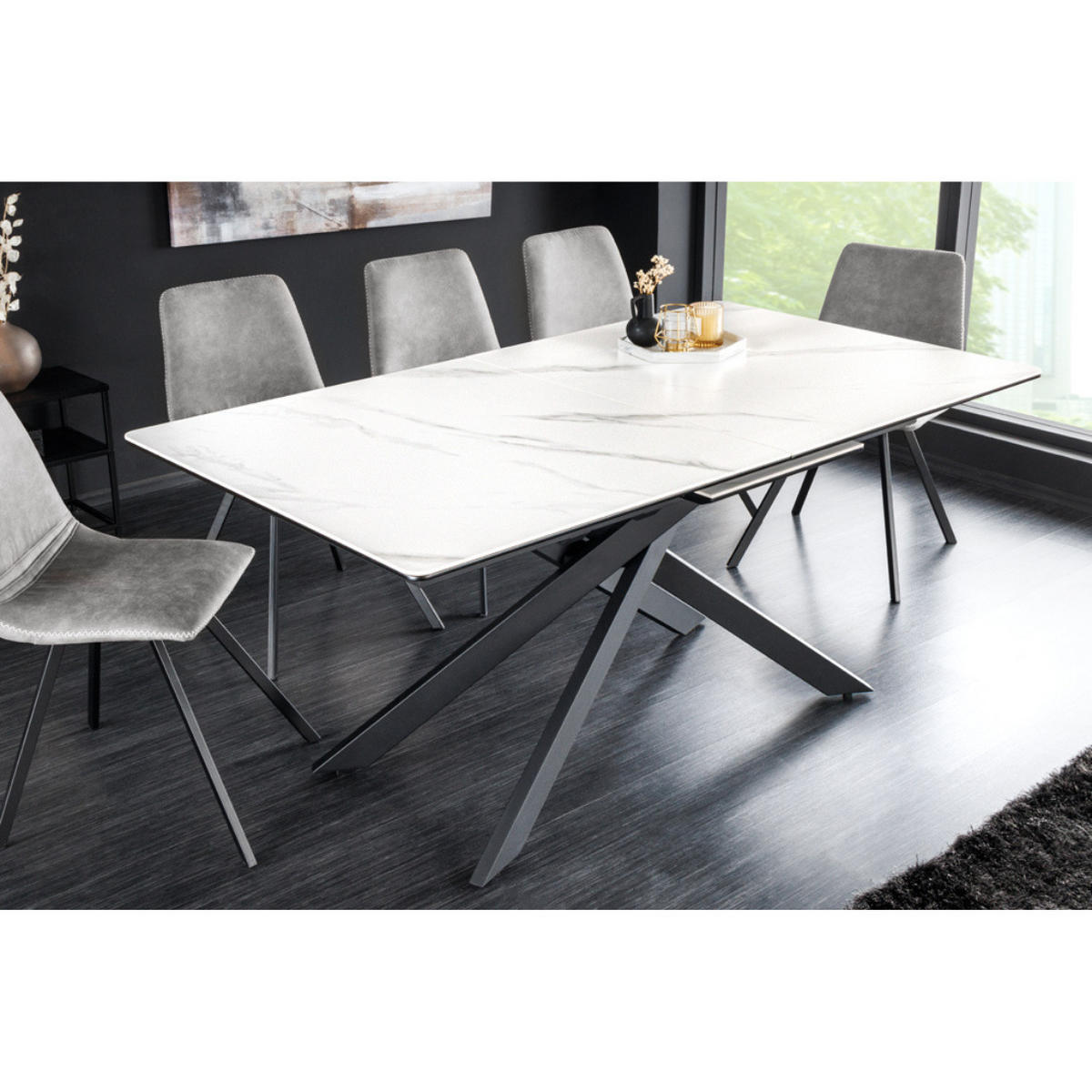 ESSTISCH ALPINE Keramik Weiß, Schwarzes 160/200 cm - Weiß/Grau, Keramik (90/160/76cm) - riess-ambiente