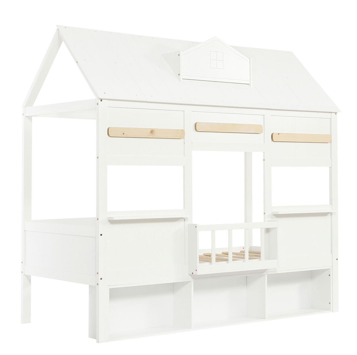 HOCHBETT 90/200 cm in Weiß mit Bücherregal und hausförmigem Design - Weiß, Holz (90/200cm) - Flora Grace