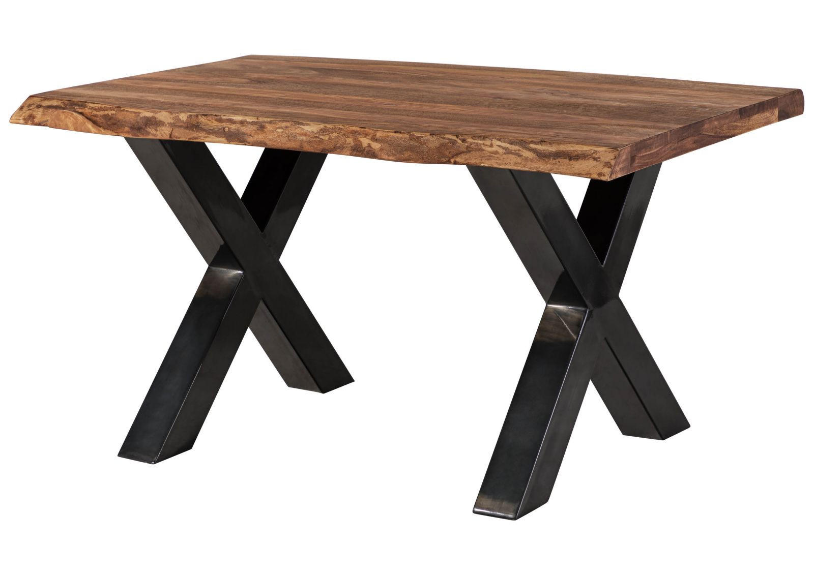 BAUMTISCH Sheesham 160x90x77 grau gebeizt / X-Beine anthrazit glänzend FREEFORM 5 - Grau, Holz (160/90/77cm) - Massivmoebel24
