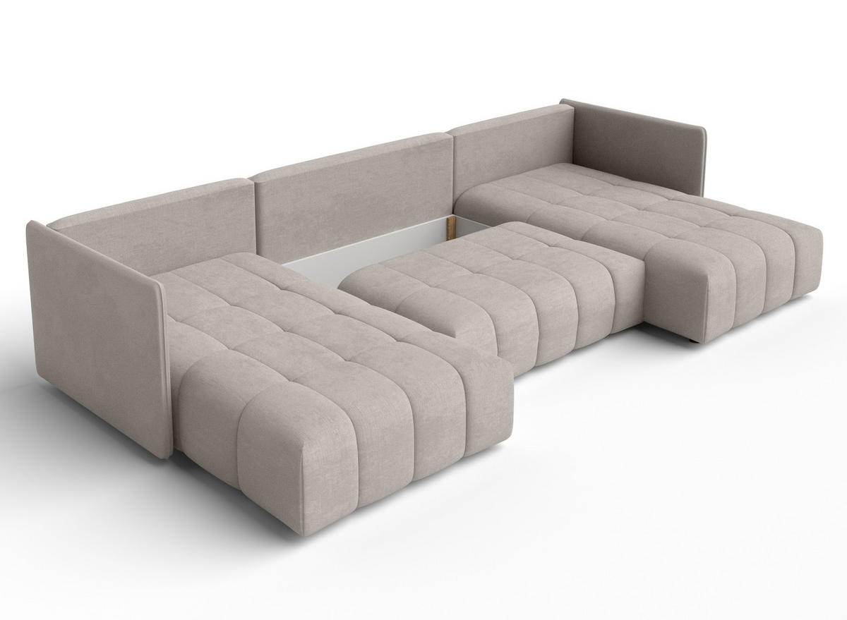 WOHNLANDSCHAFT Mersino Beige 353/180/83 cm – Wohnlandschaft fürs Wohnzimmer - Beige/Schwarz, Kunststoff/Textil (353/83/180cm) - AX Living