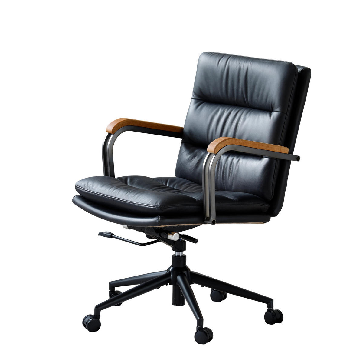BÜROSTUHL in Schwarz 59x73x87 cm aus Leder mit Höhenverstellung und Drehfunktion - Schwarz, Leder (73/87/59cm) - IVMEU