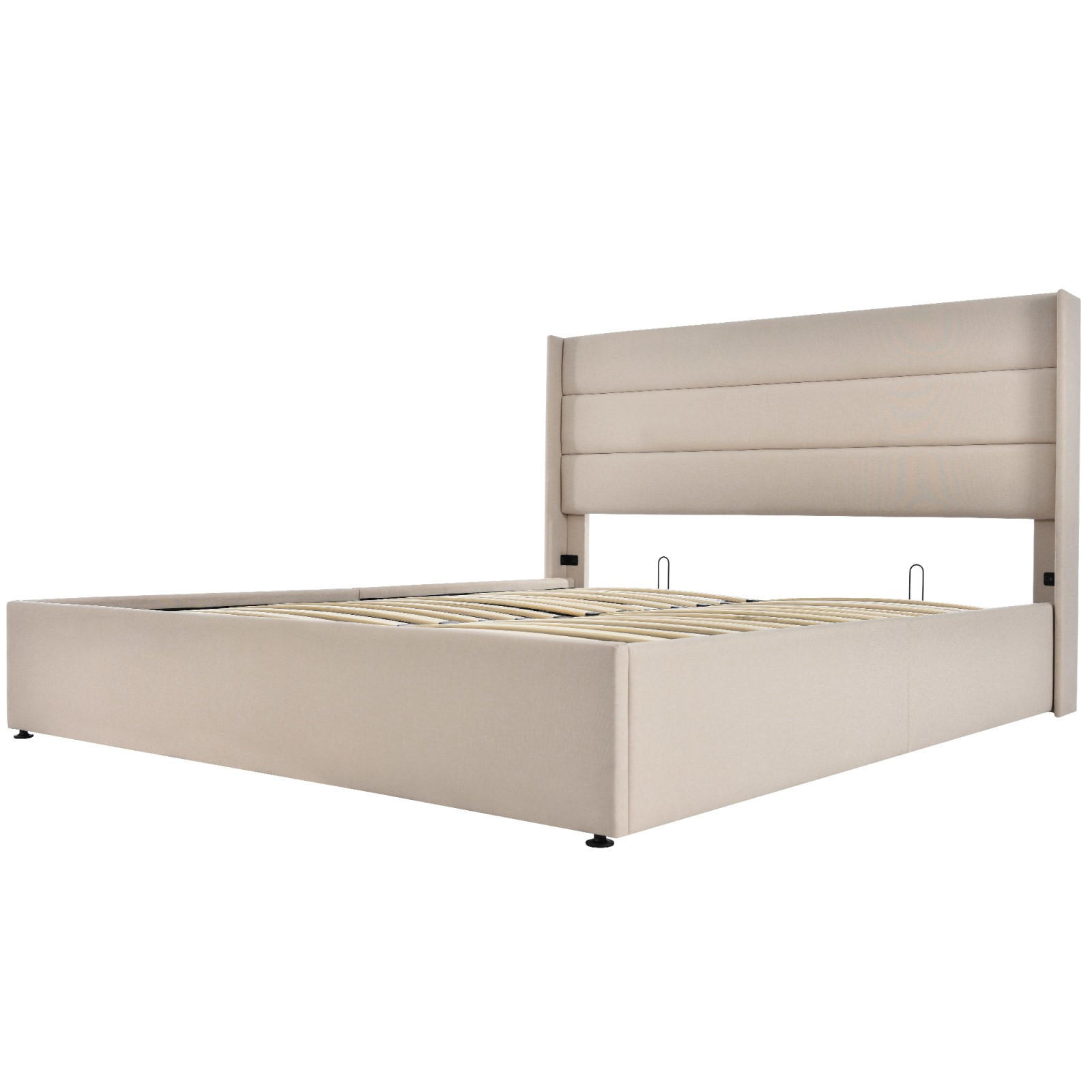 POLSTERBETT 160x200 cm mit hydraulischem Bettkasten, inkl. Lattenrost, Kopfteil mit Querheftung, Leinen-Optik Beige - Beige, Holz (160/200cm) - Brevoria