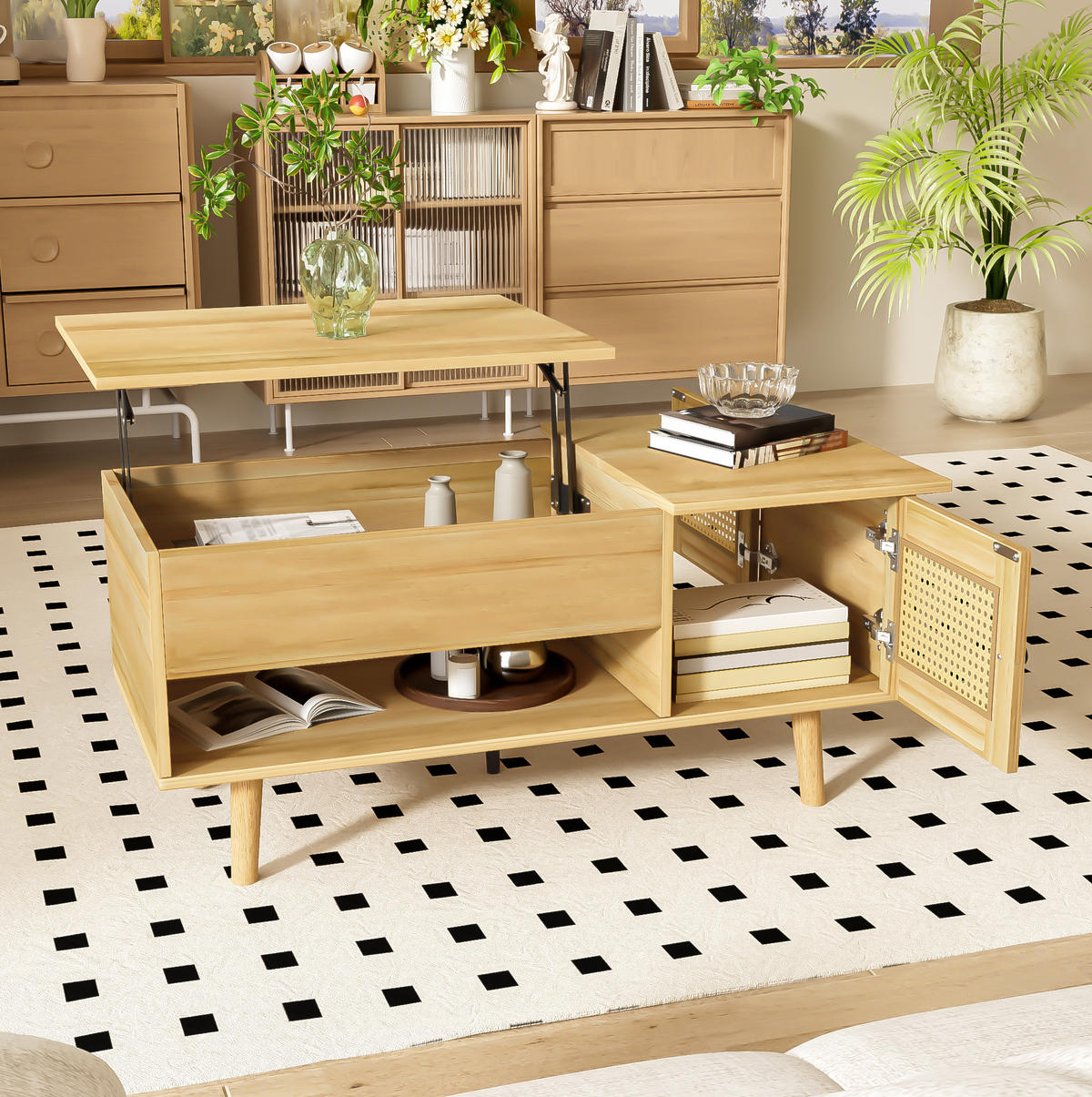 COUCHTISCH 103/50/46 cm in Holzfarbe aus Spanplatte mit anhebbarer Tischplatte - Naturfarben, Holzwerkstoff (103/50/46cm) - OKMYHOME