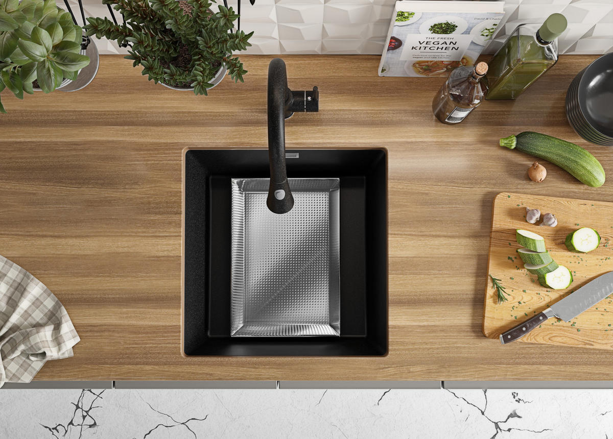 UNTERBAUSPÜLE GRANIT London, 2-er set Anthrazit 46/47 cm, 1 Becken + Ablauf-Set ab 50er Unterschrank - Chromfarben/Anthrazit, Kunststoff (46/20/47cm) - Primagran