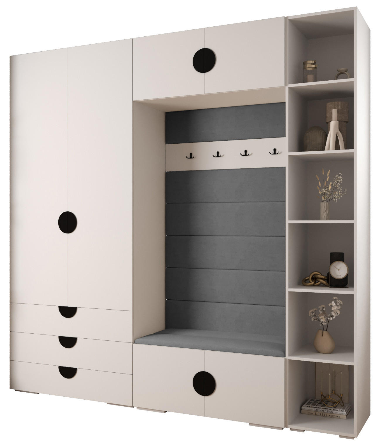 Abiks Möbel Garderoben-Set Weiß, Grau, Schwarz 240x236.7x47 cm