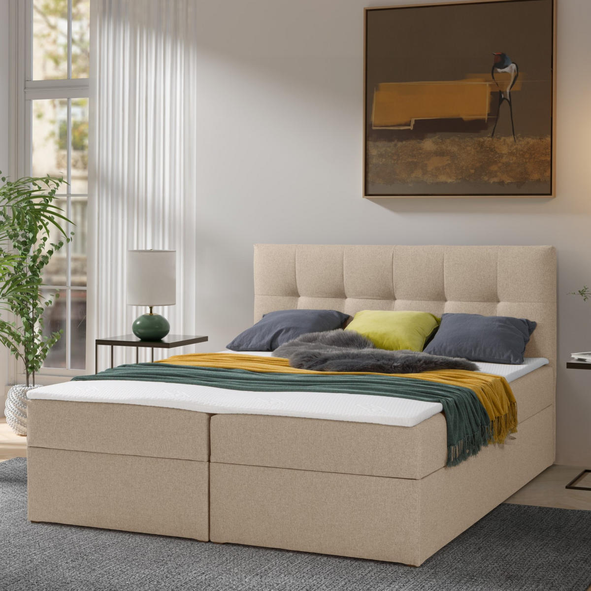 BOXBETT Toronto 160x200 Bonell-Matratze H3 und Topper - Beige/Silberfarben, Holz/Holzwerkstoff (160/200cm) - Ravio