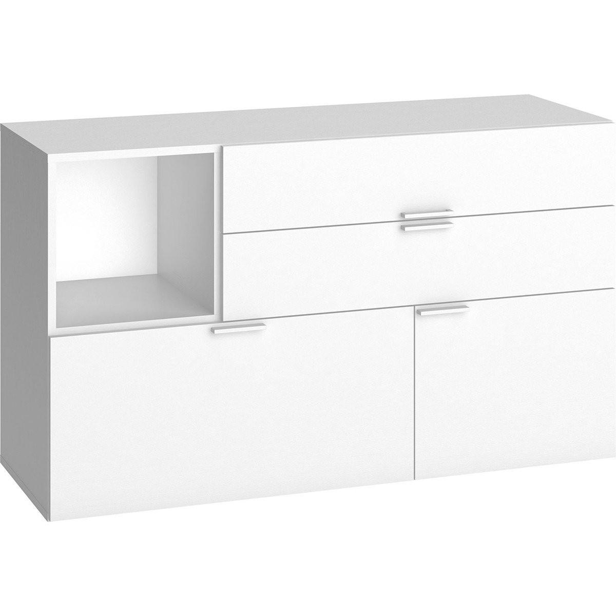 KOMMODE Design 3 Schubladen und 1 Tür L120 cm - 4YOU - Weiß, Holzwerkstoff (42/70/120cm) - Calicosy