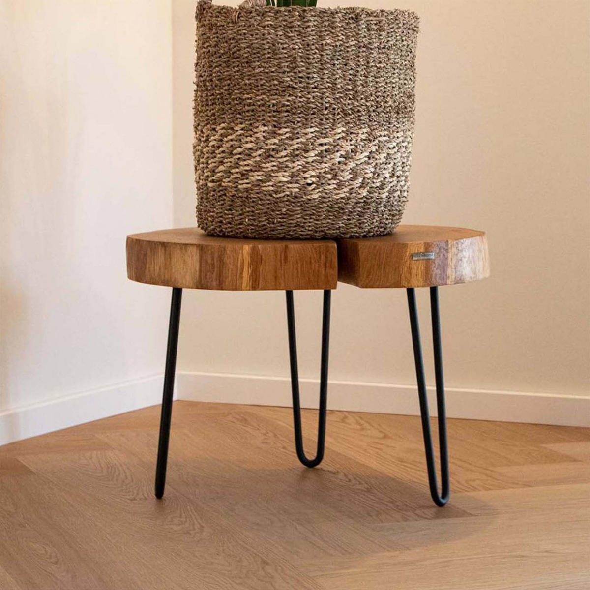 COUCHTISCH aus einer Baumscheibe - Eiche / Stahl - Ø 50-64cm - Naturfarben, Holz (50/50/41cm) - holz4home
