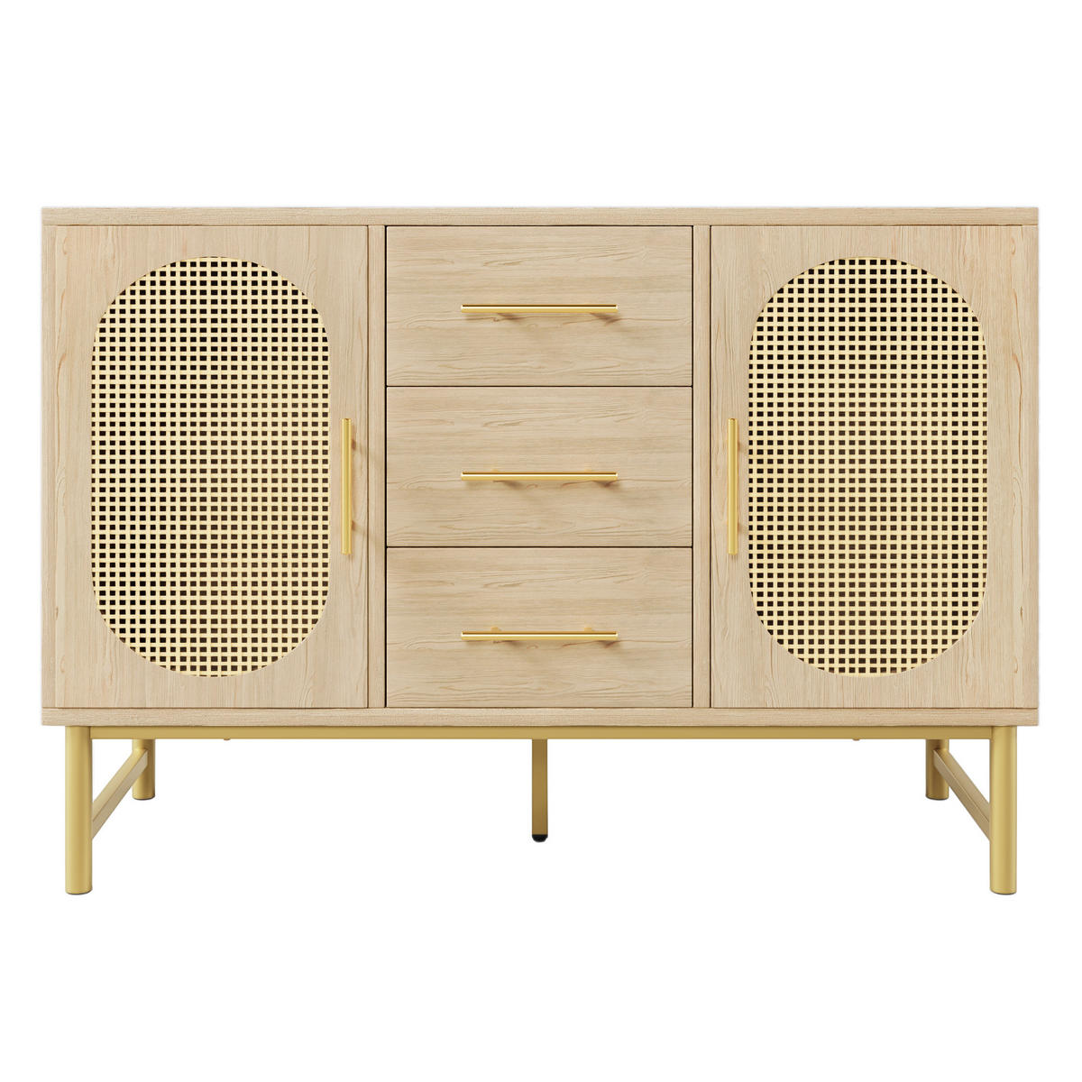 SIDEBOARD mit Rattan-Türen, 100x40x60 cm - Eiche San Remo, Holzwerkstoff/Metall (120/74/40cm) - Urban Meuble