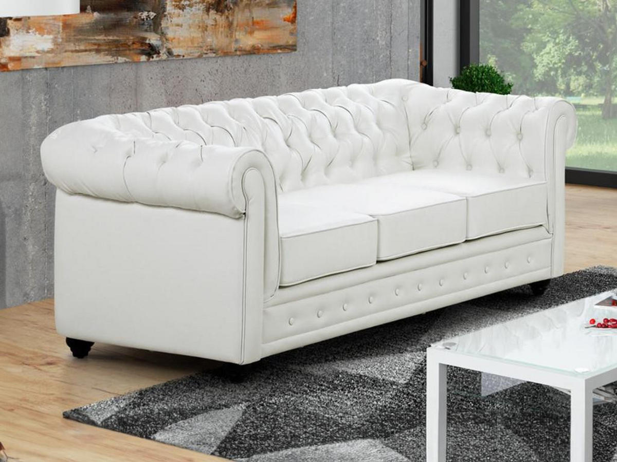 SOFA 3-Sitzer - Kunstleder - Weiß - CHESTERFIELD - Weiß, Leder (88/72/205cm) - Vente-Unique