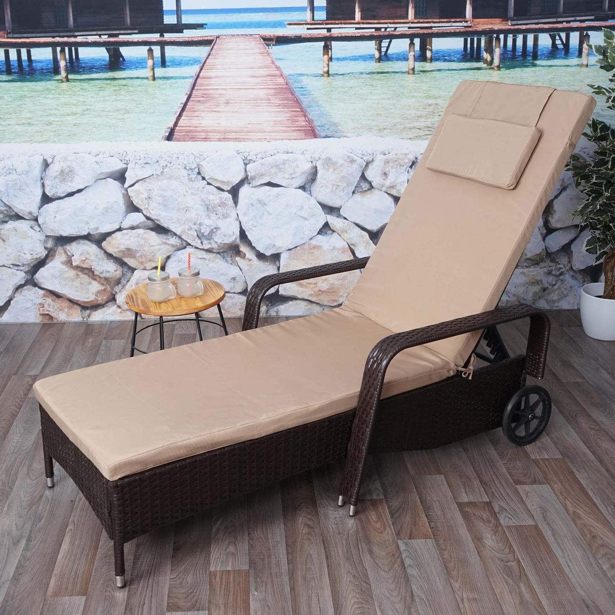 POLY-RATTAN SONNENLIEGE Braun, Beige - Beige/Braun, Kunststoff (71/108/197cm) - MCW