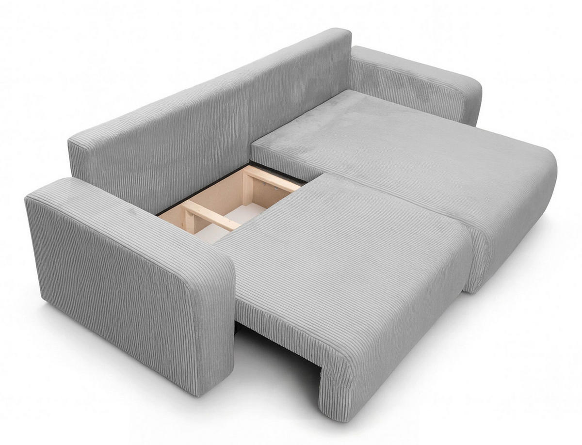 ECKSOFA NELLIO Cord Hellgrau 145 cm L-Form beidseitig - Hellgrau/Schwarz, Kunststoff/Textil (145/245cm) - Homebook