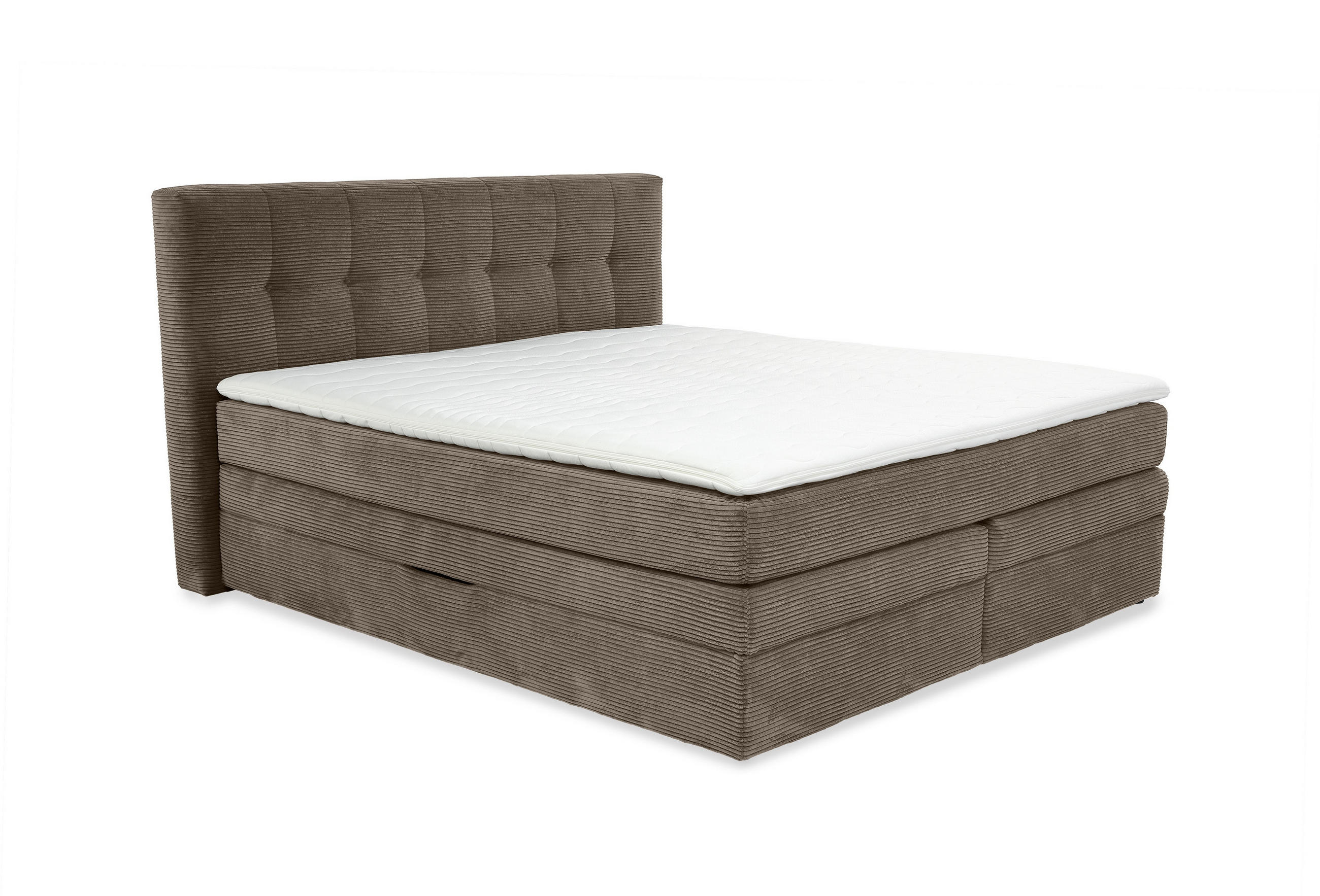 BOXSPRINGBETT 180x200 cm, 7-Zonen-Tonnentaschen-Federkernmatratzen H3, Topper, Bonell-Federkern, 2 Bettkästen, Cord Braun Taupe / 20040 - Schwarz/Braun, Kunststoff/Textil (180/200cm) - luma-home