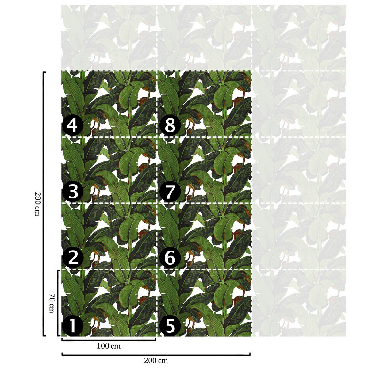 TAPETE Bananenblätter aus echtem Papier, 280x200cm, 8 Bögen - Grün, Papier (200/280cm) - WALLPAPERS4BEGINNERS