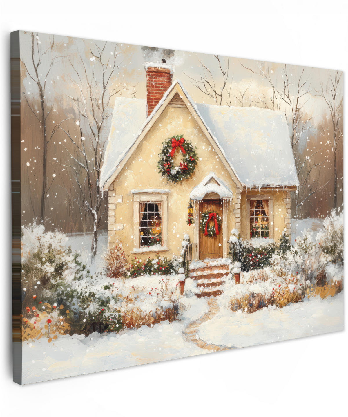 LEINWANDBILD Weihnachten - Zuhause - Winter - Schnee 40x30 cm - Creme, Textil (40/30cm) - MuchoWow