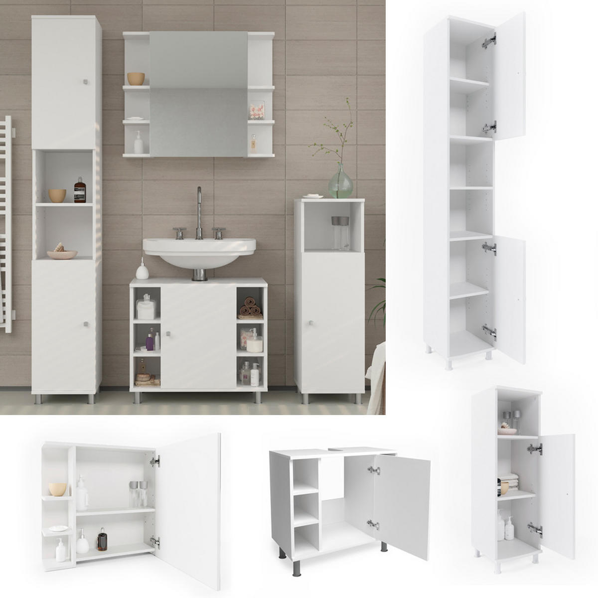 BADMÖBEL-SET Fynn Weiß 4 Teile - Weiß, Holzwerkstoff (60/54/32cm) - Vicco