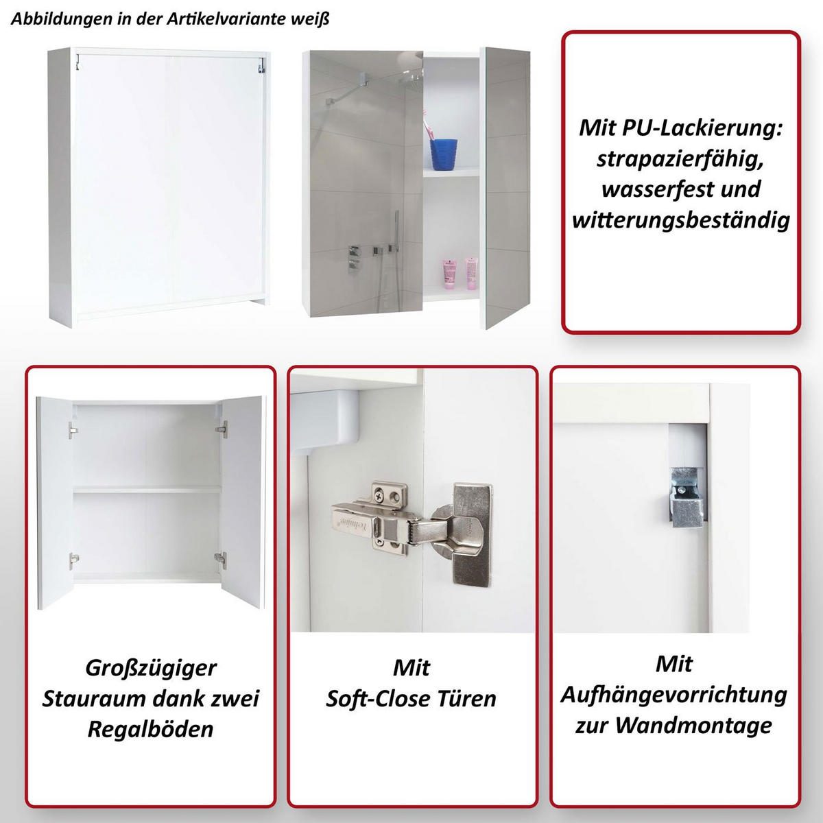 SPIEGELSCHRANK B19B Hochglanz Schwarz - Schwarz Hochglanz, Holz (60/70/16cm) - MCW