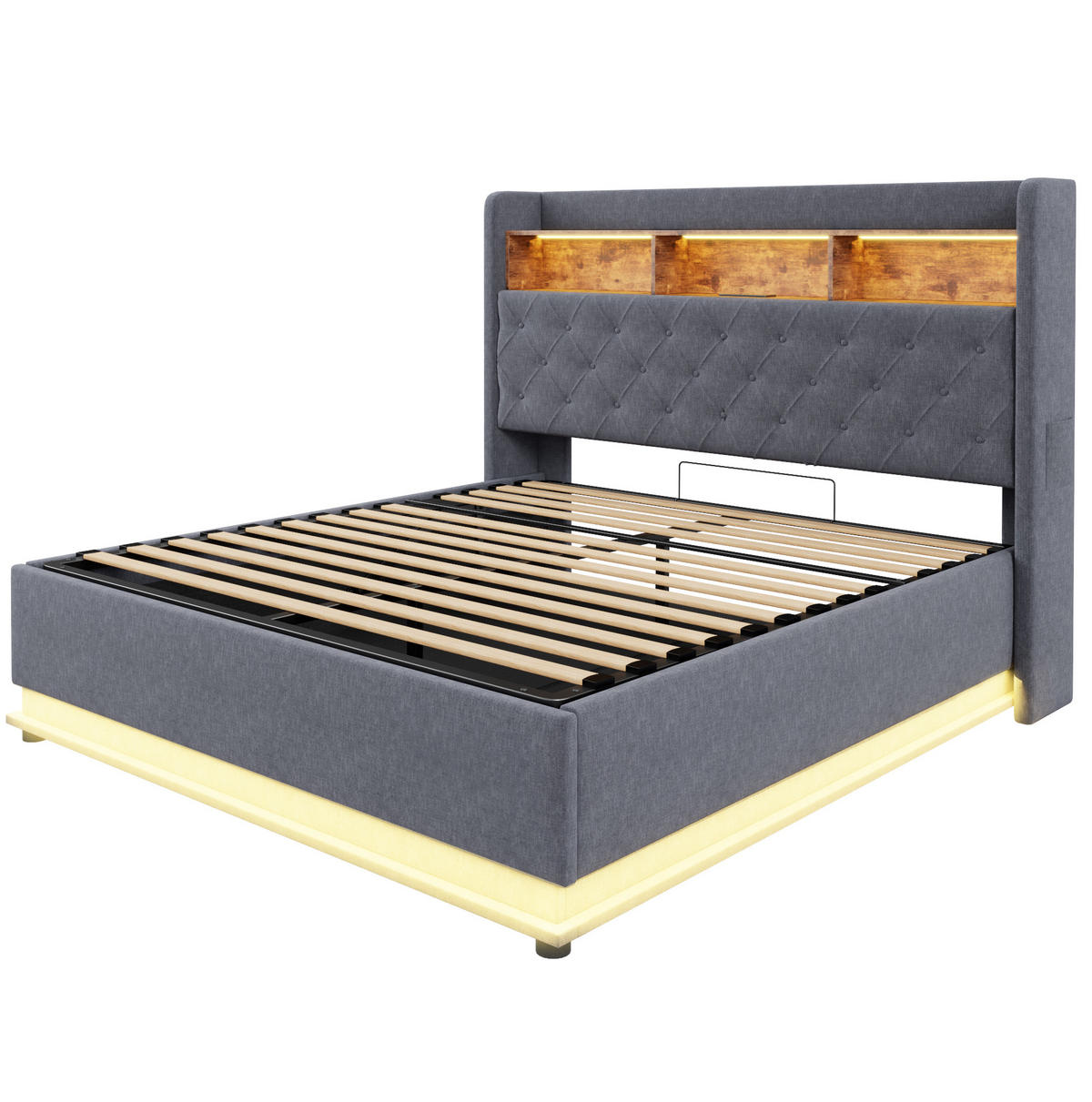 ČALÚNENÁ posteľ 180/200 cm, sivá, s LED osvetlením, USB a úložným priestorom - sivá, textil (180/200cm) - BEAOK
