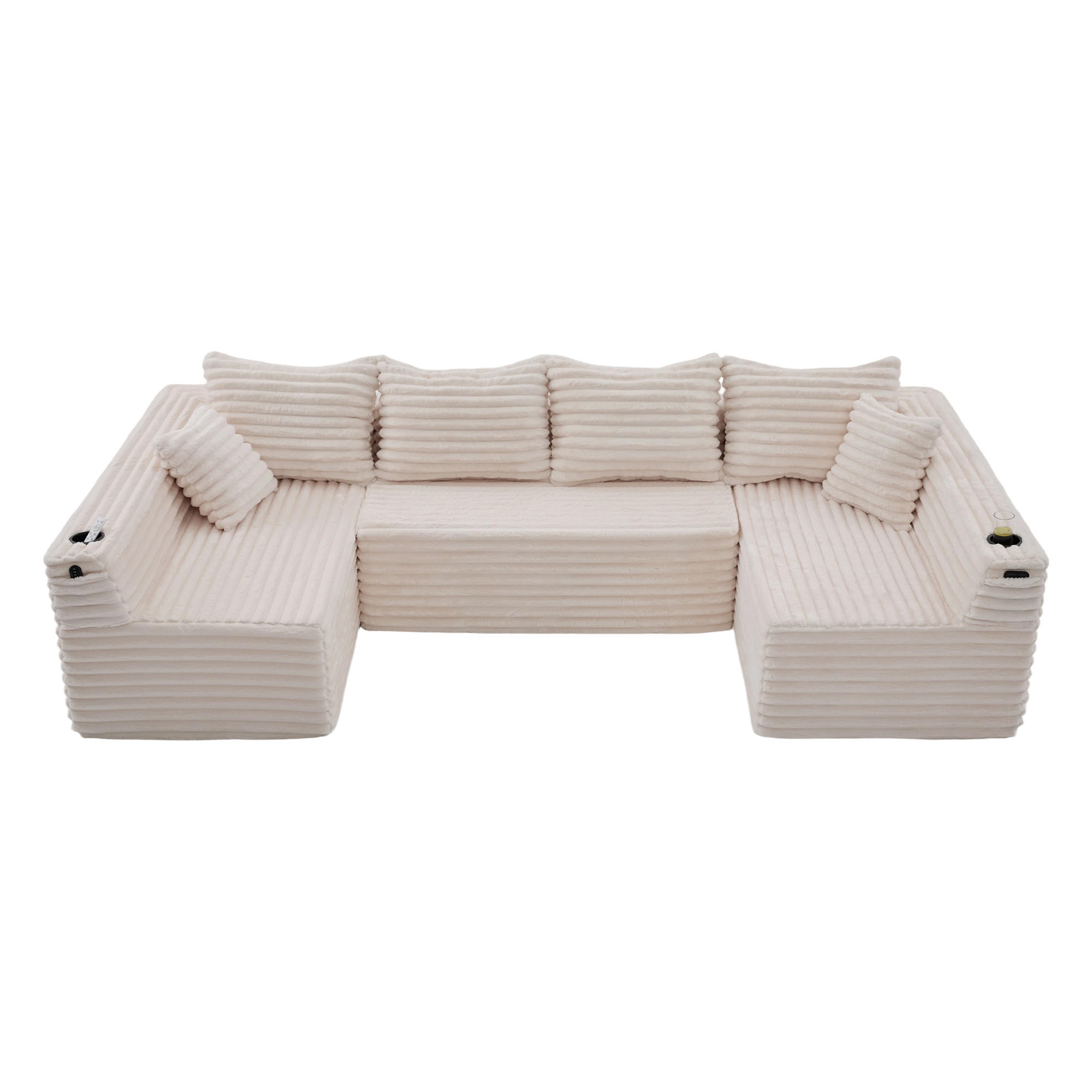 WOHNLANDSCHAFT 320/155/88 cm Beige mit Getränkehalter und Seitentasche - Beige, Textil (320/88/155cm) - Oxeza