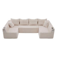 WOHNLANDSCHAFT 320/155/88 cm Beige mit Getränkehalter und Seitentasche - Beige, Textil (320/88/155cm) - Oxeza