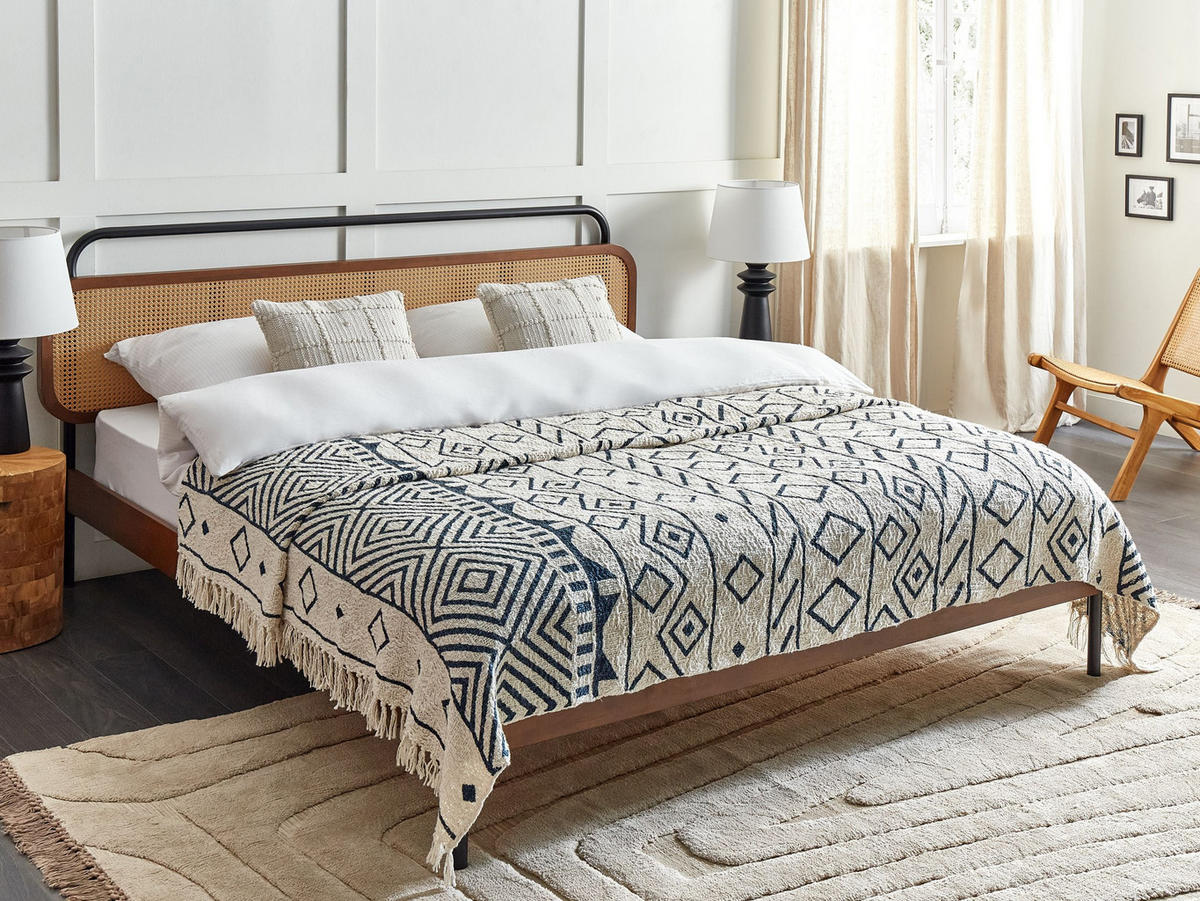 PŘIKRÝVKA Bavlna 220/240 cm Béžová Najuy - modrá/světle modrá, textil (220/240cm) - Beliani