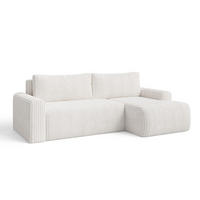 ECKSOFA MILO LARGE mit Schlaffunktion, Bettkasten und Cordbezug, Rechts -TILIA 01 (cremeweiß) - Creme, Holz (270/142cm) - Dekori_Interiors