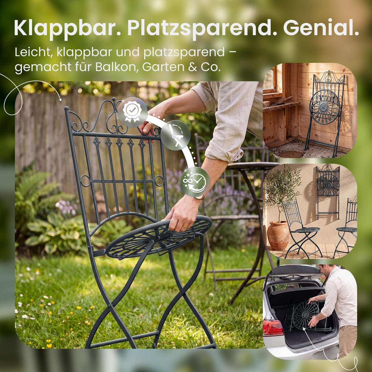 GARTENKLAPPSTUHL Metall Anthrazit - Anthrazit, Metall (39/94/53cm) - CLP