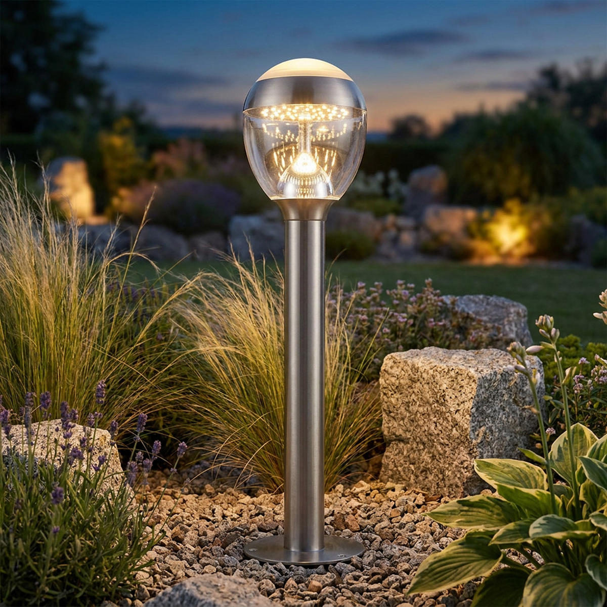 LED AUSSENLEUCHTE Callisto Edelstahl Silber - Silberfarben, Metall (17/17/59cm) - Globo Lighting