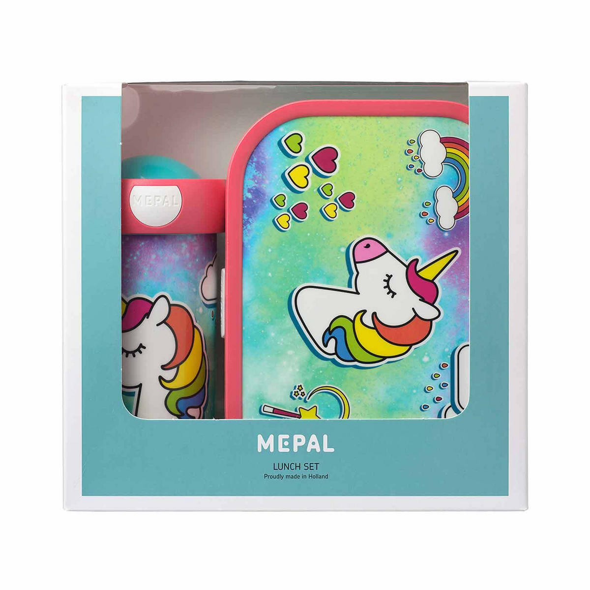 BROTDOSE + VERSCHLUSSBECHER Campus Unicorn 300 ml + 700 ml 2er Set - Pink/Multicolor, Kunststoff (7.5/18.8/20.5cm) - Mepal