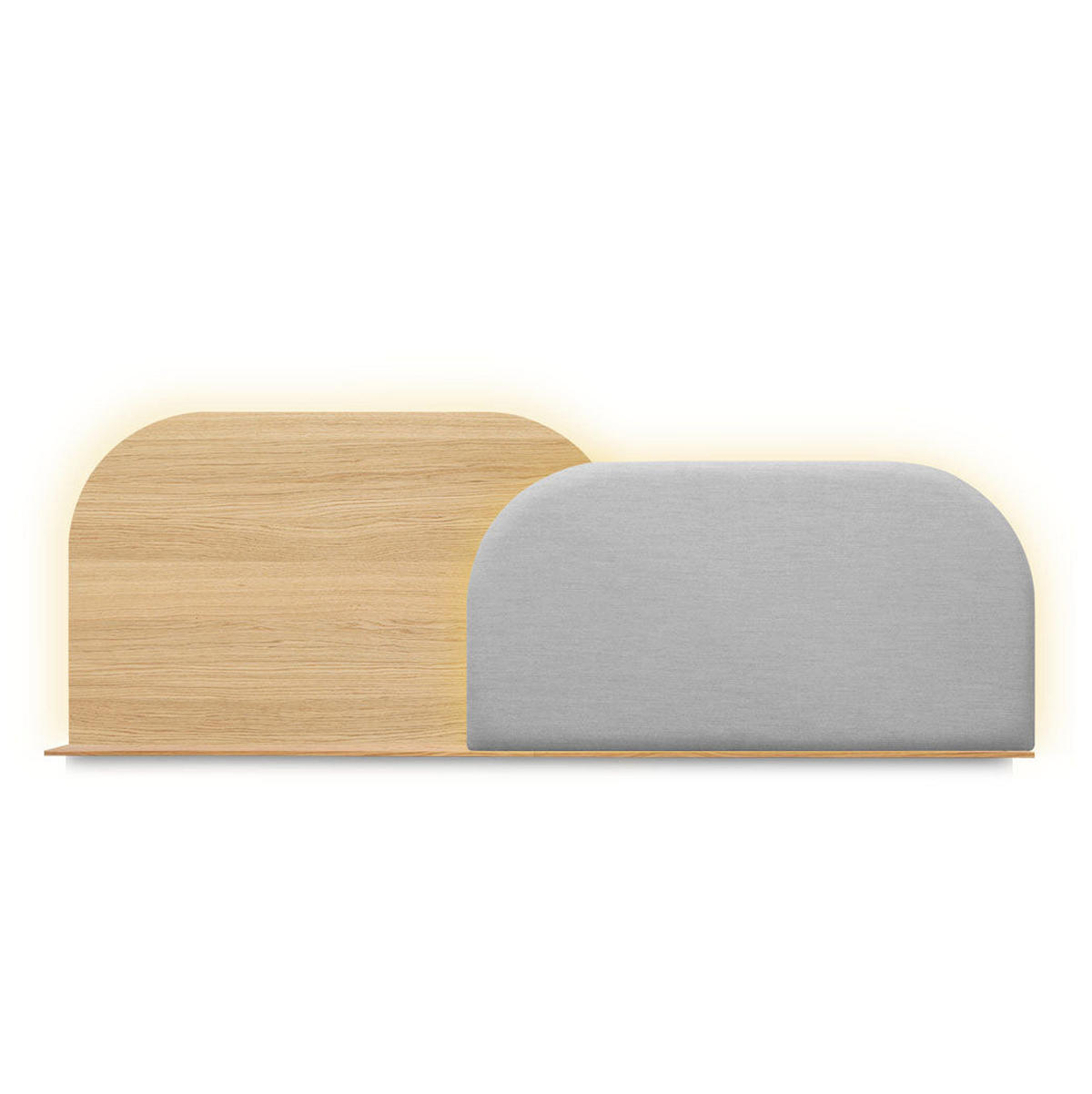 KOPFTEIL Alba mit Licht 180cm - Eichefarben/Grau, Holz/Textil (180/60/14cm) - Woodendot