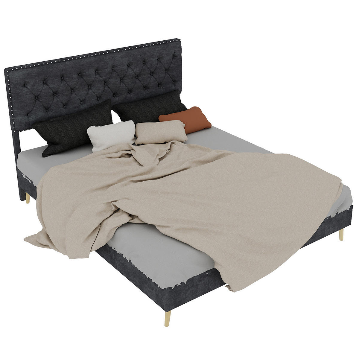 POLSTERBETT 160x200 cm Samt ohne Stauraum grau - Grau, Textil (160/200cm) - LEBENLANG