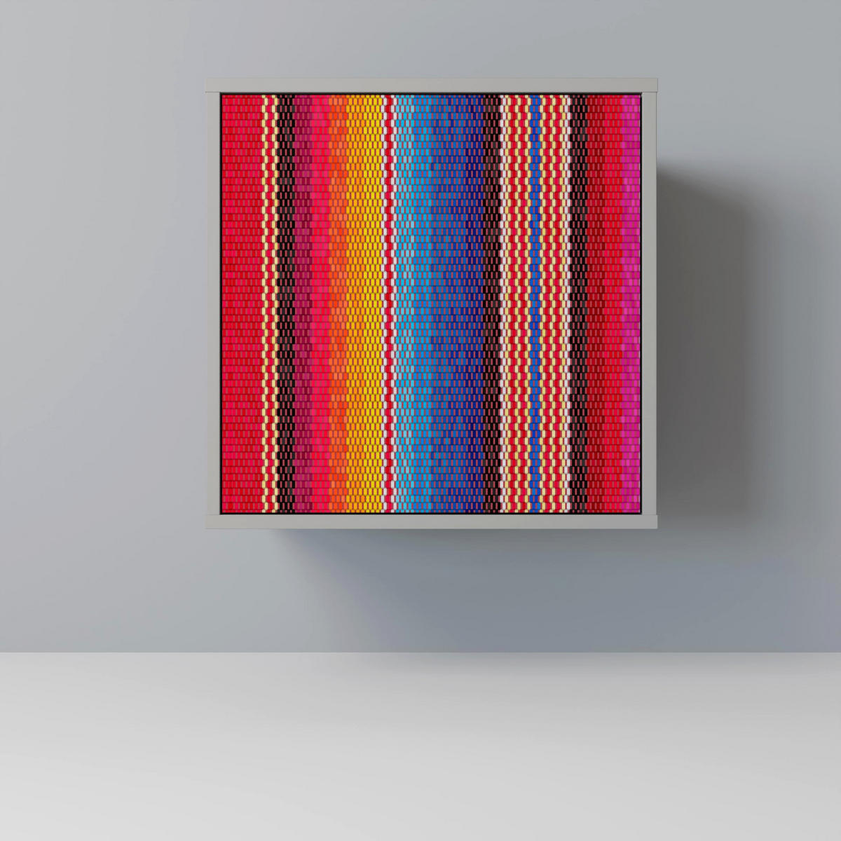 SIDEBOARD ETHNIC MEXICAN, Grau, 57,5x42x72,5 cm, Schwarze Metallfüße - Multicolor/Schwarz, Holzwerkstoff/Metall (57.5/72.5/42cm) - SpaceRebels