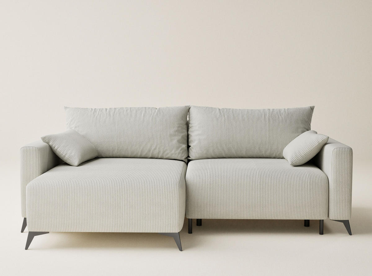 ECKSOFA MIT SCHLAFFUNKTION Leon Creme Samtstoff - Creme/Schwarz, Holz/Holzwerkstoff (148/239cm) - Maison de Reve