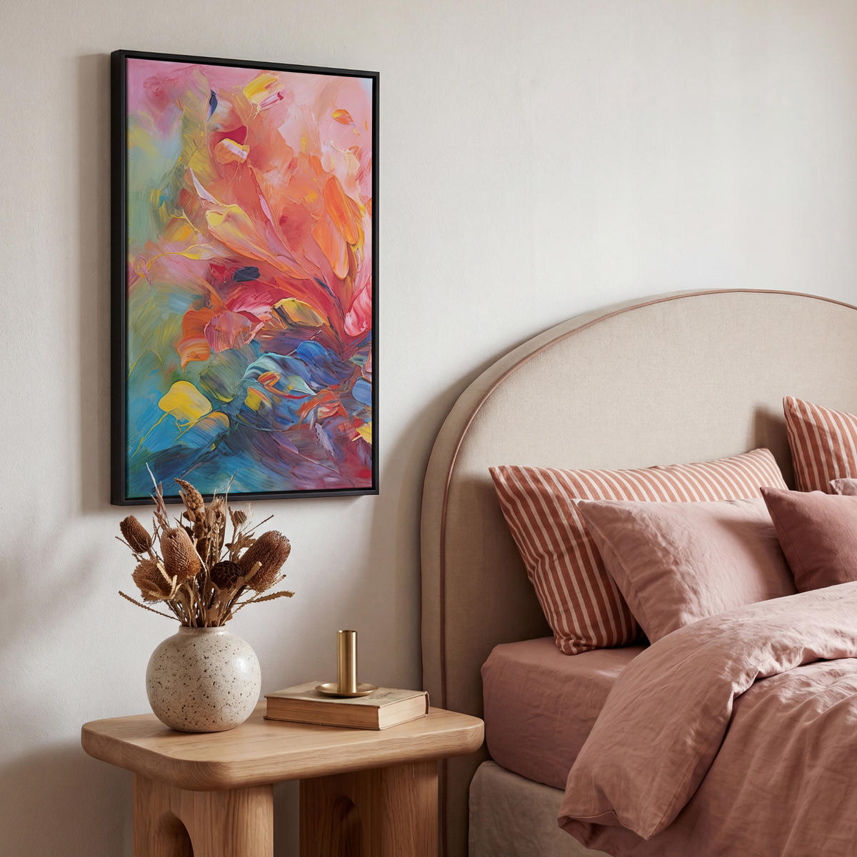 LEINWAND Bilder mit Rahmen - Ölgemälde - Kunst - Abstrakt - Farbenfroh - 40x60 - Altrosa, Textil (40/60cm) - MuchoWow