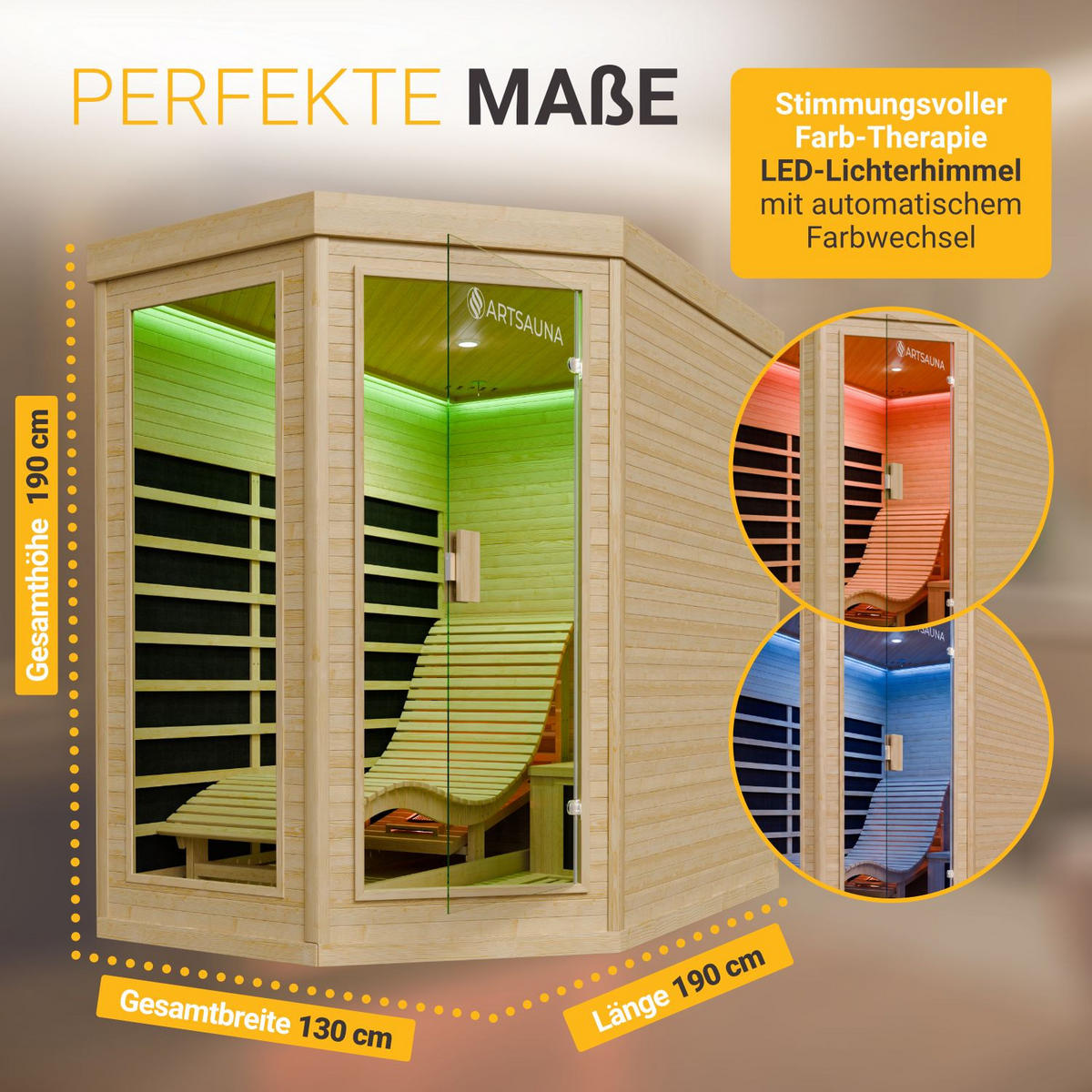 INFRAROTKABINE Kolding mit Dual-Technologie Heizsystem & Hemlockholz - Naturfarben, Holz (130/190/190cm) - Artsauna