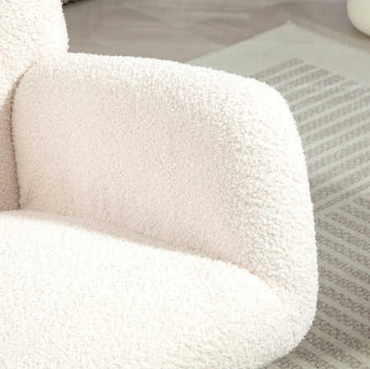 SCHAUKELSTUHL 70/94/100 cm in Cremeweiß mit Teddystoff und Holzkufen - Creme, Textil (70/100/94cm) - Flora Grace